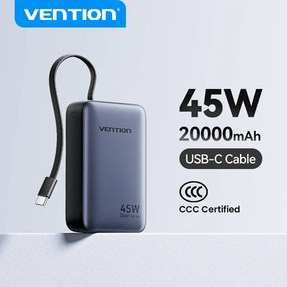 Vention 45W 20000mAh Power Bank - Fast Charging Portable Battery for iPhone, Samsung & Xiaomi