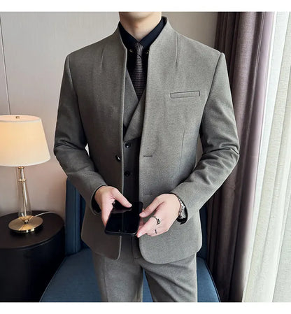 Korean Style Slim Fit Men's Wool Blazer Two-Piece Business Suit – Formal Elegant Set (M to 5XL)