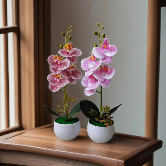Realistic Artificial Orchid in Plastic Pot – Fake Flower Decoration for Home, Office & Hotel