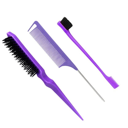 3PCS Hair Styling Comb Set – Teasing Brush, Rat Tail Comb, Edge Brush & Braid Tool for Hair Styling