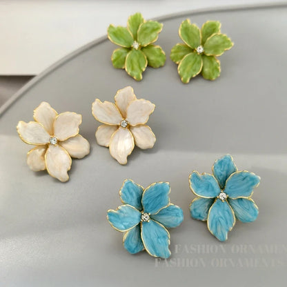 Modern 925 Silver Red Flower Stud Earrings — Spring/Summer Popular Big Earrings for Women & Girls, Fashion Jewelry Gift