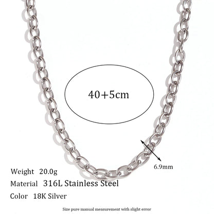 18K Gold Plated Stainless Steel Oval Link Chain Jewelry Set – 7mm Chunky Silver Color Choker Necklace, Bracelet & Anklet Accessories