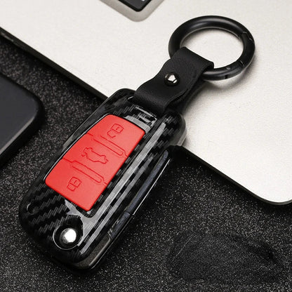Carbon Fiber ABS Silicone Car Key Cover for Audi – Key Protector Case with Keychain for A3 A4 A5 C5 C6 B6 B7 B8 RS3 Q3 Q7 TT S3