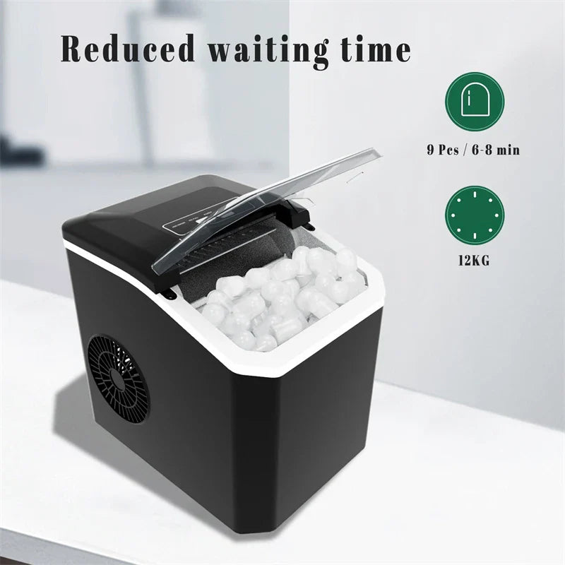 Automatic Mini Electric Ice Cube Maker – Portable Ice Machine for Bar, Home, Kitchen & Office, 9 Cubes in 6 Minutes