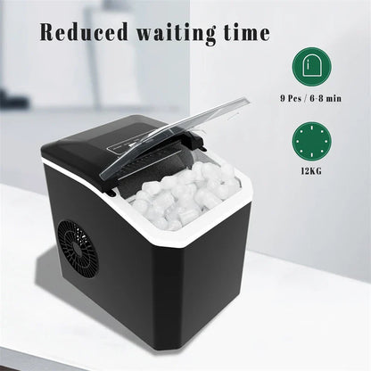 Automatic Mini Electric Ice Cube Maker – Portable Ice Machine for Bar, Home, Kitchen & Office, 9 Cubes in 6 Minutes