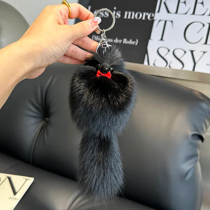 2024 Cute Real Fox Fur Plush Keychain – Pompom Bag Pendant & Car Key Ring Toy for Girls