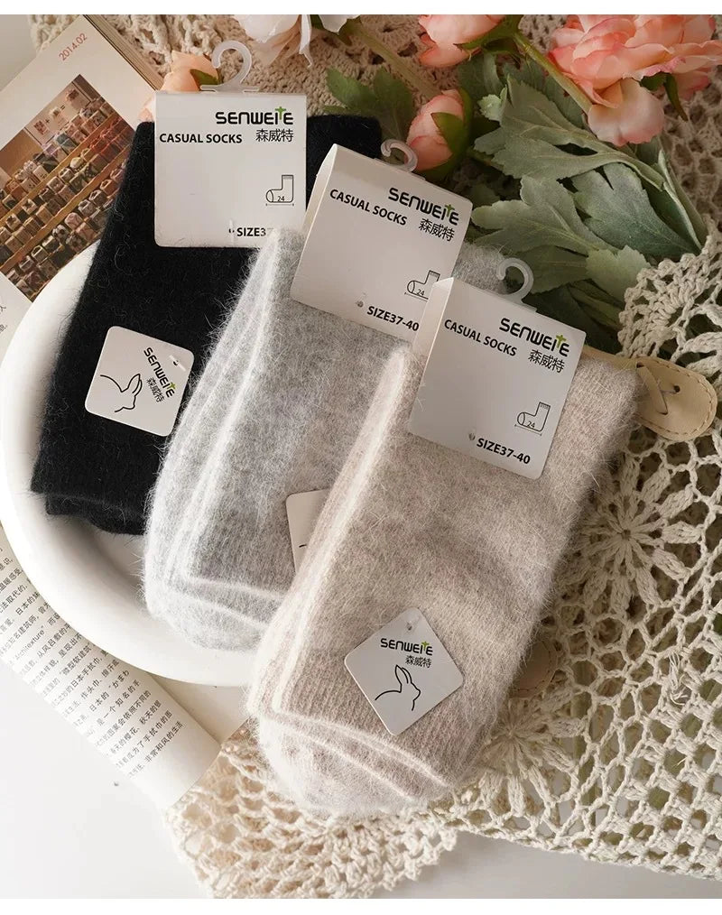Women’s Wool Winter Socks — Thick Warm Medium Tube Rabbit Hair & Cashmere Socks for Autumn/Winter