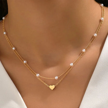 LATS Pearl Choker Necklace for Women – Double Layer Heart Pendant Jewelry Gift