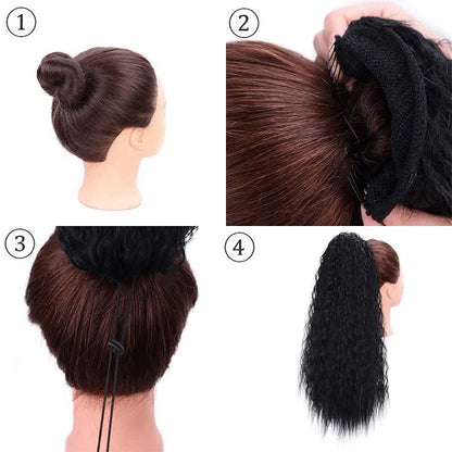 22-Inch Kinky Curly Ponytail Extension - Synthetic Drawstring Clip-In Hairpiece for Women