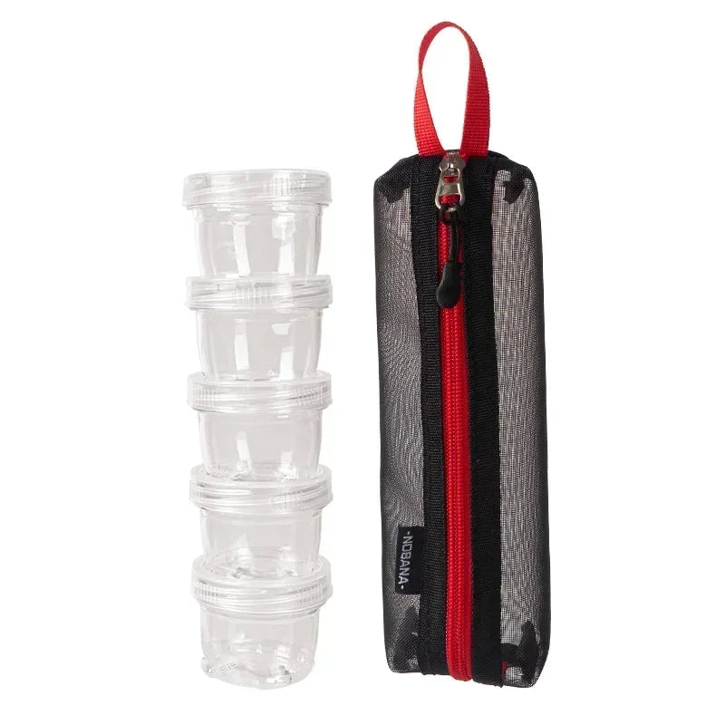 Portable Travel Camping Spice Kit | Bag with 5 Clear Seasoning Bottles & Condiment Container Set