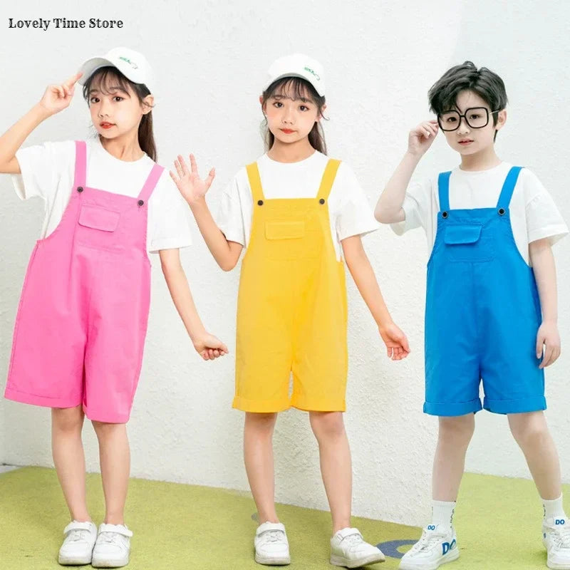 Kids Hip Hop Candy Color Overalls – Girls & Boys Suspender Shorts Jumpsuit Romper Streetwear