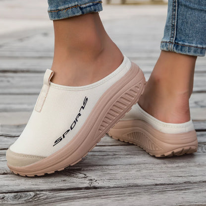 Women's Mesh Platform Mule Sneakers - Slip-On Backless Non-Slip Walking Shoes for Casual Outdoor Travel