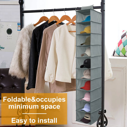 10-Layer Foldable Hanging Shoe Organizer – Non-Woven Space-Saving Shoe Rack for Home Bedroom Closet