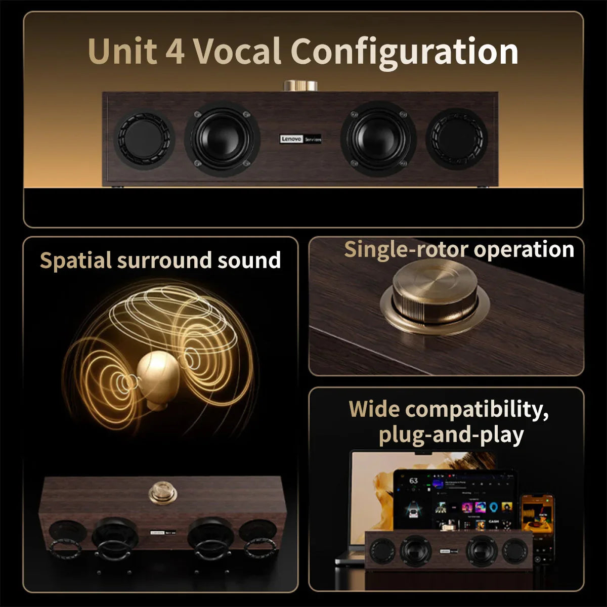 Lenovo C02 Multimedia Bluetooth Speaker – Wired & Wireless Retro Dual-Mode Subwoofer for TV, Computer & Mobile Devices