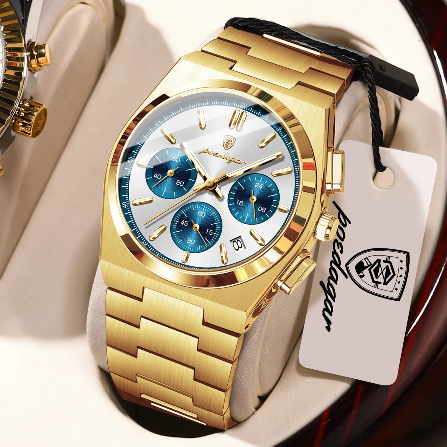 POEDAGAR Luxury Men’s Sport Chronograph Watch – Stainless Steel Waterproof Quartz Wristwatch with Date & Luminous Display