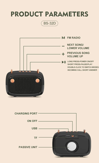 Wireless Portable Bluetooth Speaker — Mini Subwoofer Music Box with Hands-Free Function