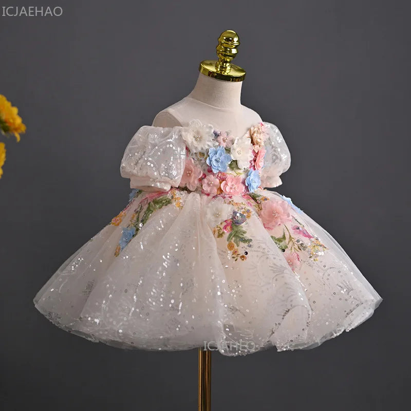 2026 Girls Floral Evening Party Dress - Elegant Princess Gown for Birthdays, Pageants & Special Occasions