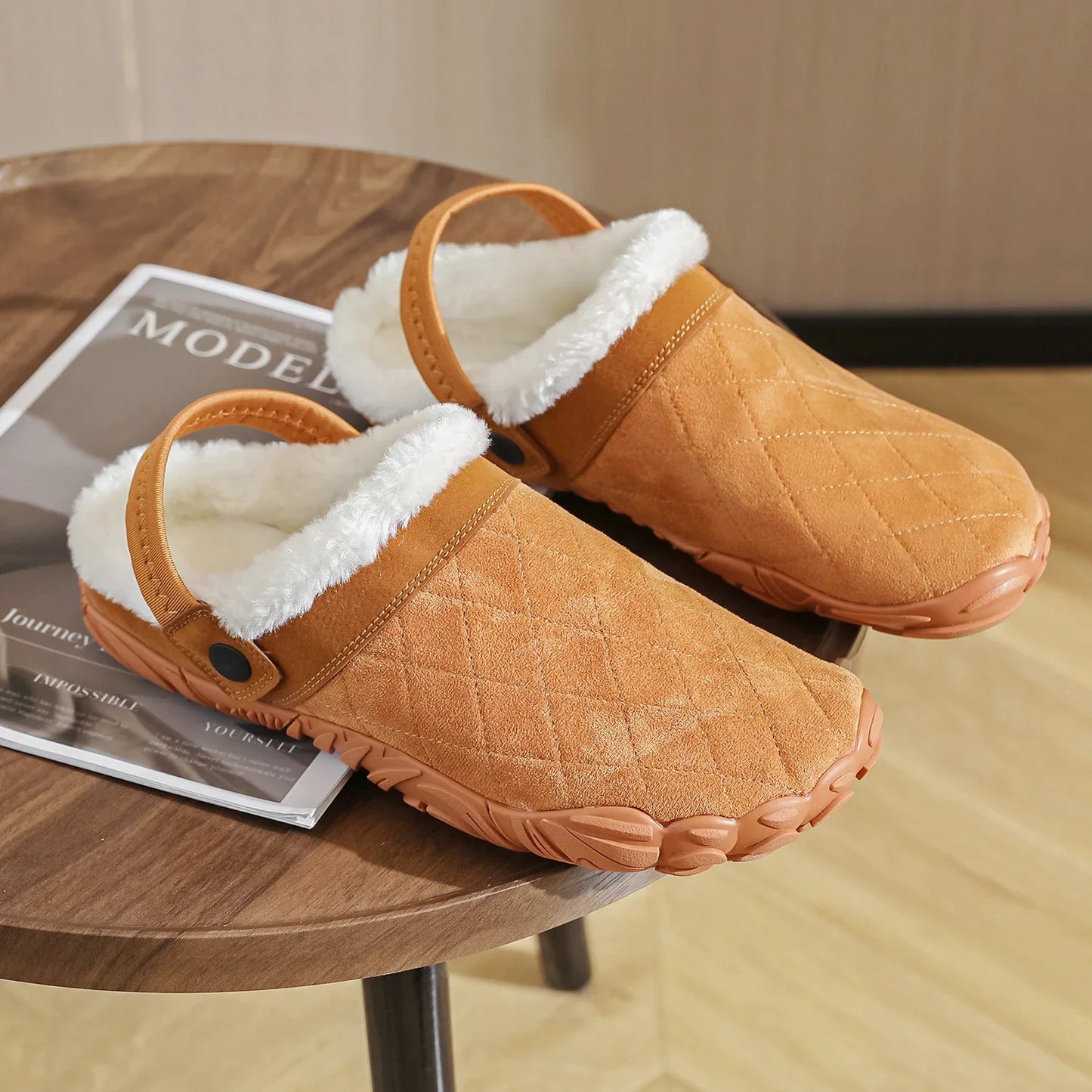 Chamois Leather Indoor Flip Flops – Warm Cotton Bedroom Slippers for Men & Women, Wide Toe Home Footwear