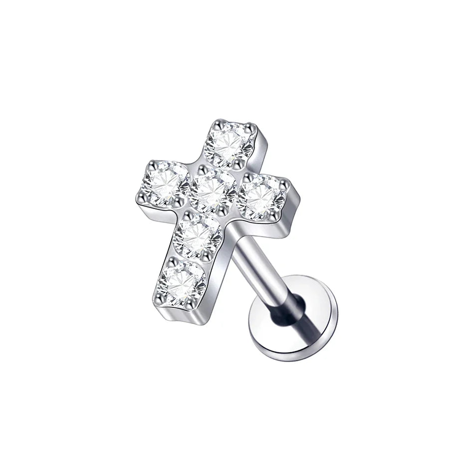 Titanium CZ Tragus & Helix Stud – Internally Threaded Labret Lip Ring Piercing Earring (1PC)