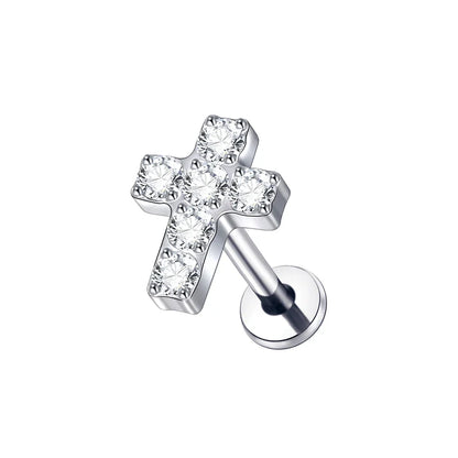 Titanium CZ Tragus & Helix Stud – Internally Threaded Labret Lip Ring Piercing Earring (1PC)