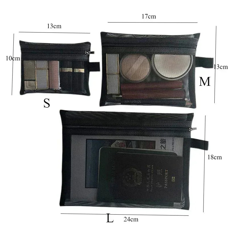 Female Makeup Pouch – Portable Small & Large Mesh Cosmetic Bag, Toiletry Beauty Case, Travel Makeup Organizer Storage Bag