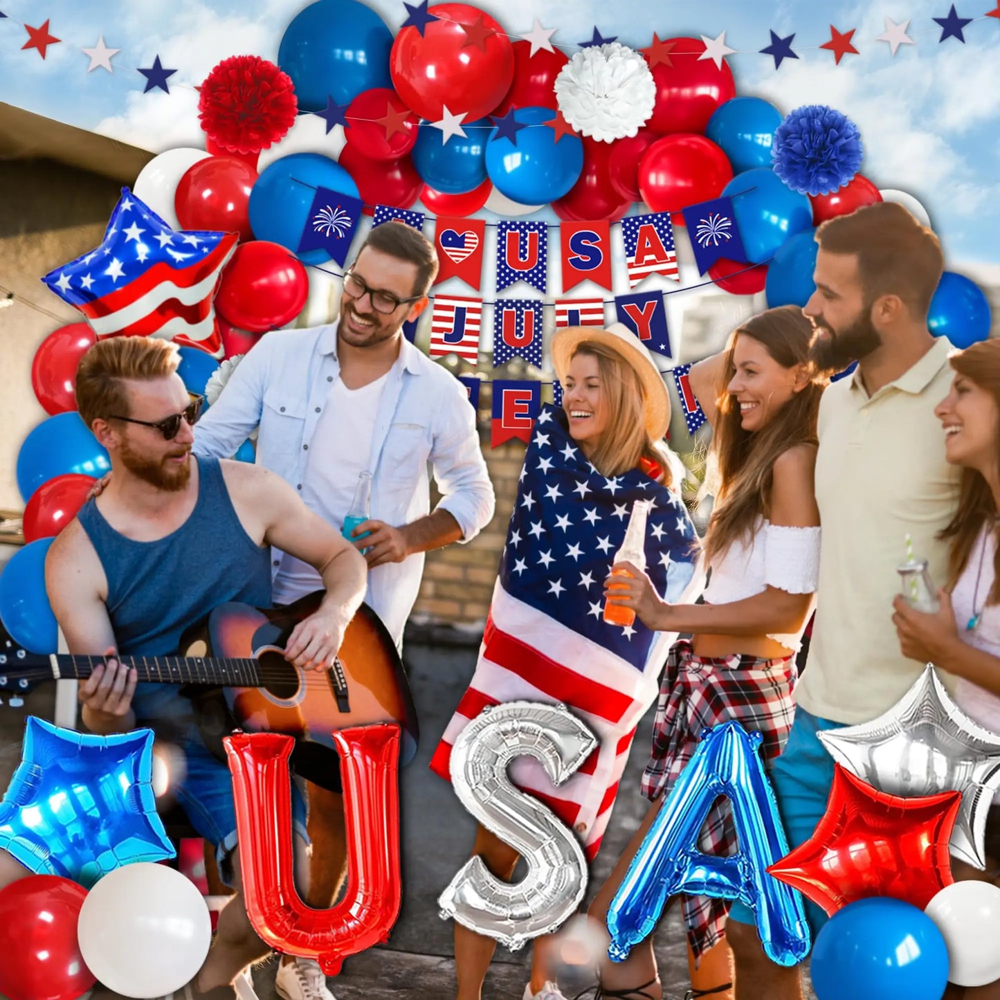 American 4th of July Party Decorations Set – Independence Day Banner, Balloons & Table Supplies for Patriotic USA Theme Celebration