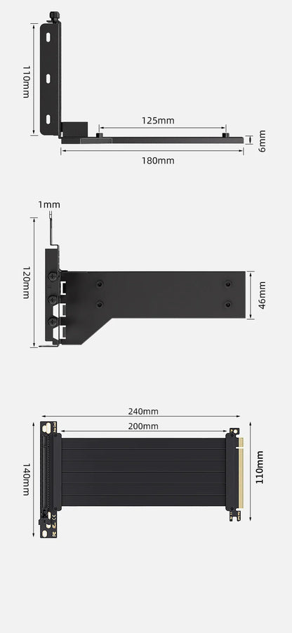 TEUCER L-Z3 GPU Vertical Mounting Bracket Kit – PCIe 4.0 X16 Riser Cable 200mm for Graphics Card Steering Mount