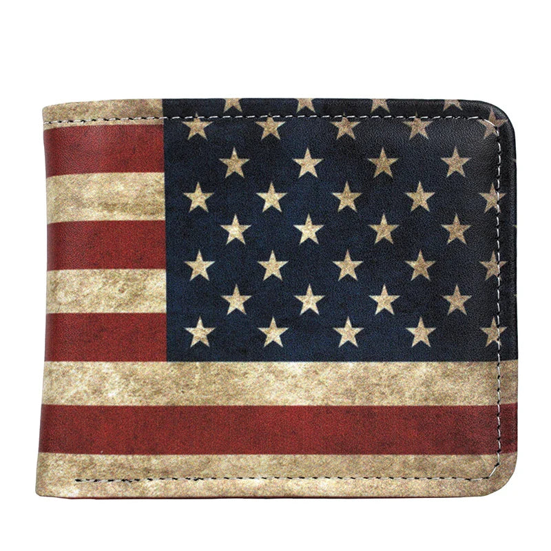 USA Flag PU Leather Wallet with Zipper Coin Pocket – Compact Patriotic Short Purse