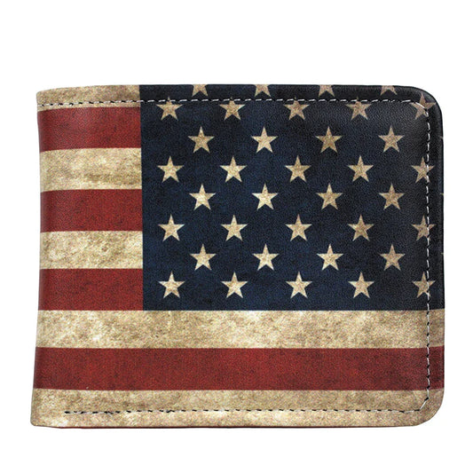 USA Flag PU Leather Wallet with Zipper Coin Pocket – Compact Patriotic Short Purse