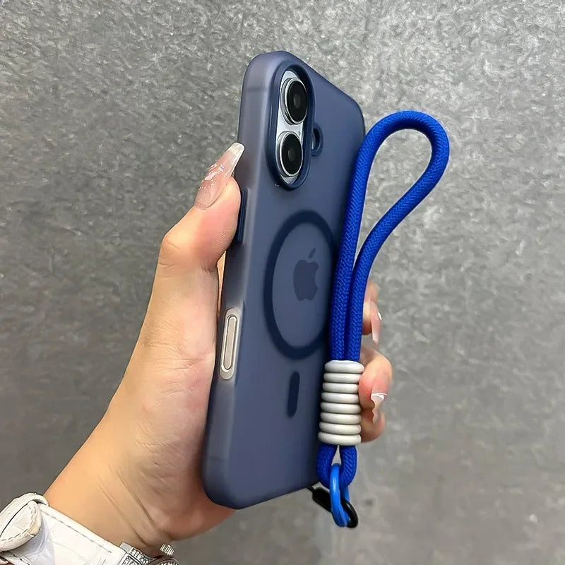 MagSafe Candy Color Lanyard Case - Matte Soft Cover with Hand Wrist Strap for iPhone 16 15 14 13 12 11 Pro Max Plus 16e