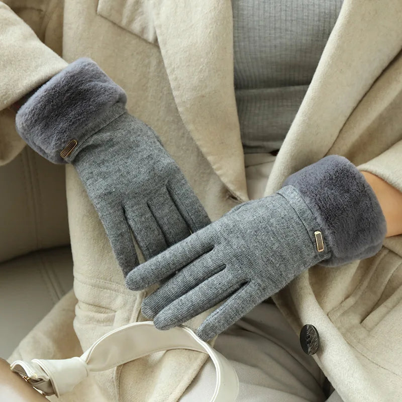 Winter Women's Suede Gloves - Plush Velvet Touch Screen, Thick Warm Wrist Gloves for Driving and Cycling