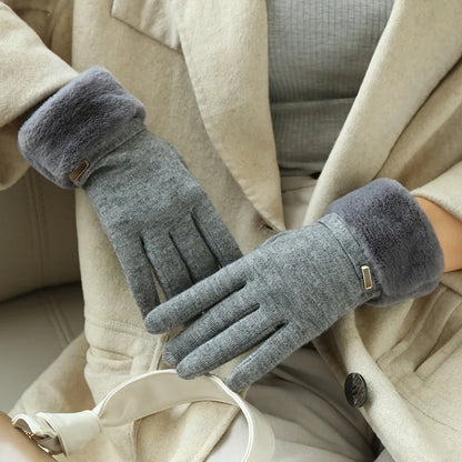 Winter Women's Suede Gloves - Plush Velvet Touch Screen, Thick Warm Wrist Gloves for Driving and Cycling