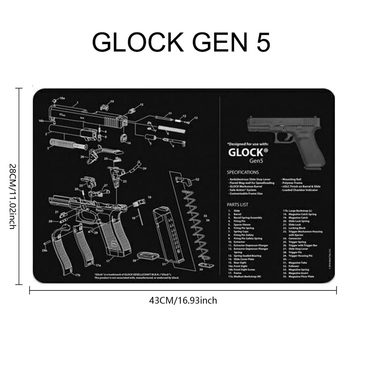 Gun Cleaning Rubber Mat Mouse Pad – AR15, AK47, Remington 870, GLOCK Gen4/Gen5, CZ-75, P220, P226, P229, Beretta 92, 1911 3D Work Mat