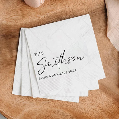 50pcs Personalized Wedding Cocktail Napkins – Custom Initials & Pet Portrait Dinner Party Decor