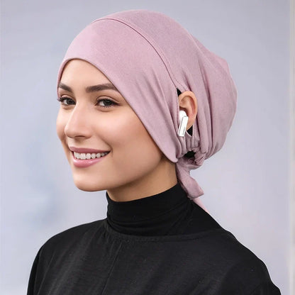 Women’s Tie-Back Jersey Hijab Cap - Stretchy Elastic Muslim Inner Underscarf with Ear-Covering Design