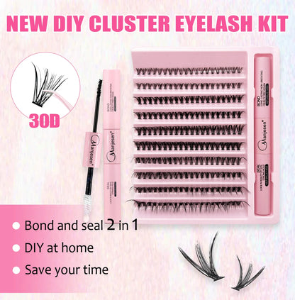 200 PCS Eyelash Clusters Kit – Lash Bond & Seal, DIY Lash Extension Tools & Glue Accessories
