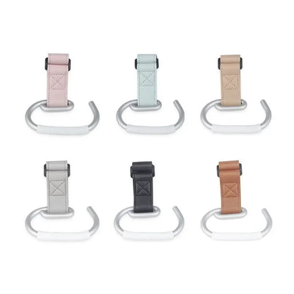 PU Leather Stroller Hooks - 360° Rotating Multifunctional Bag Clips & Stroller Accessories Gift