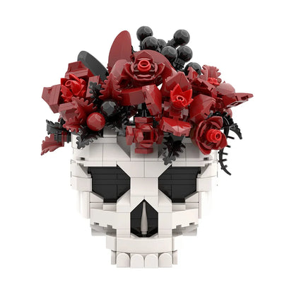 MOC Skull & Roses Bouquet Building Blocks — Gothic Crow Flower Pot DIY Toy for Kids & Gifts