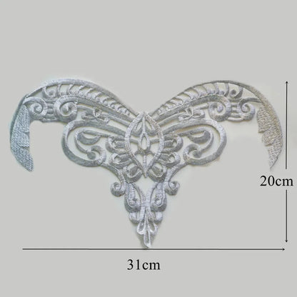 Silver Baroque Sequin Flower Applique – Embroidered Iron-On Patch for Wedding & DIY Crafts