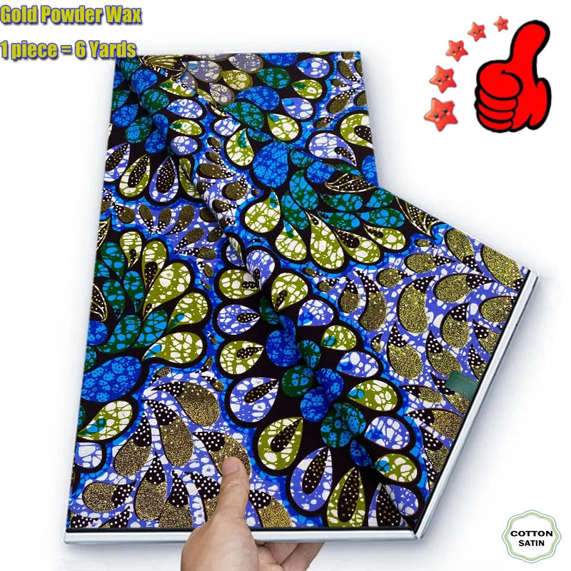 2026 African Real Wax Fabric - 100% Cotton Ankara Glitter Gold Print Batik Pagne for Women’s Fashion & Sewing
