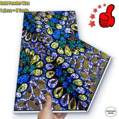 2026 African Real Wax Fabric - 100% Cotton Ankara Glitter Gold Print Batik Pagne for Women’s Fashion & Sewing
