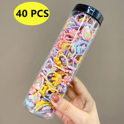 40PCS/10PCS Cute Flower Hair Bands for Girls – Elastic Hair Rings for Kids Birthday Party Headwear
