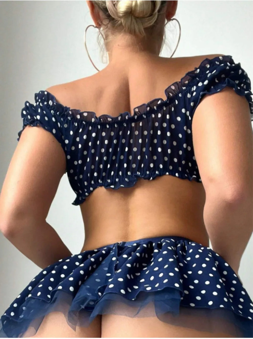 Women’s Polka Dot Tutu Lingerie Set — Sexy Off-the-Shoulder Two-Piece Fashionable Sleepwear