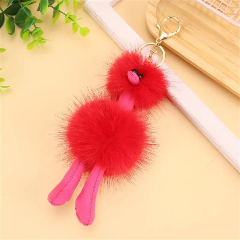 Cute Doll Ostrich Plush Pendant Keychain – Colorful Fur Ball Backpack Key Ring, Creative Gift for Women 2025 Xmas & New Year