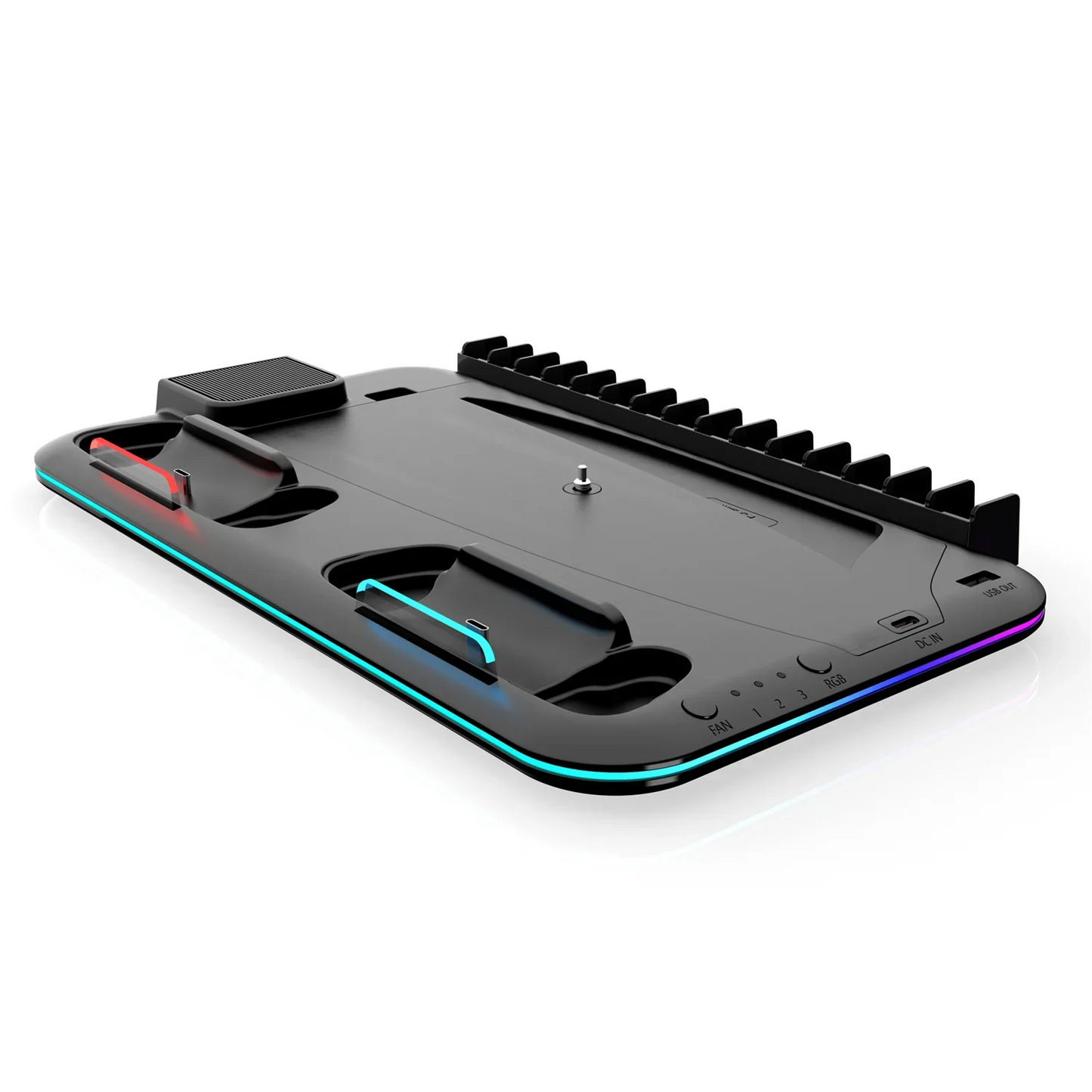 PS5 RGB Cooling Station with Controller Charging Dock – 3-Level Turbo Fan Stand for PS5 Slim Disc & Digital with Headset Holder