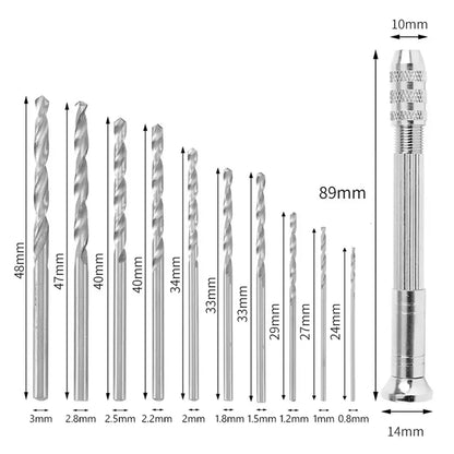 Mini Hand Drill Set 0.8–3.0mm – Manual Twist Pin Vice Rotary Tool for Woodworking, Watch Repair & Precision Drilling