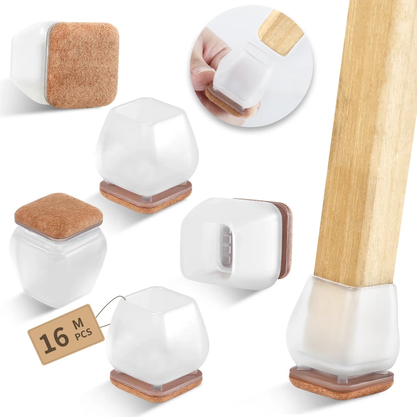 16PCS Silicone Chair Leg Pads — Non-Slip Felt Furniture Floor Protectors for Noise Reduction & Scratch Prevention