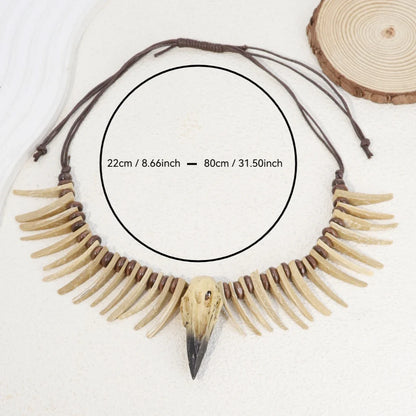 Vintage Viking Crow Skull Necklace – Gothic Resin Animal Pendant with Irregular Coconut Shell Teeth Jewelry