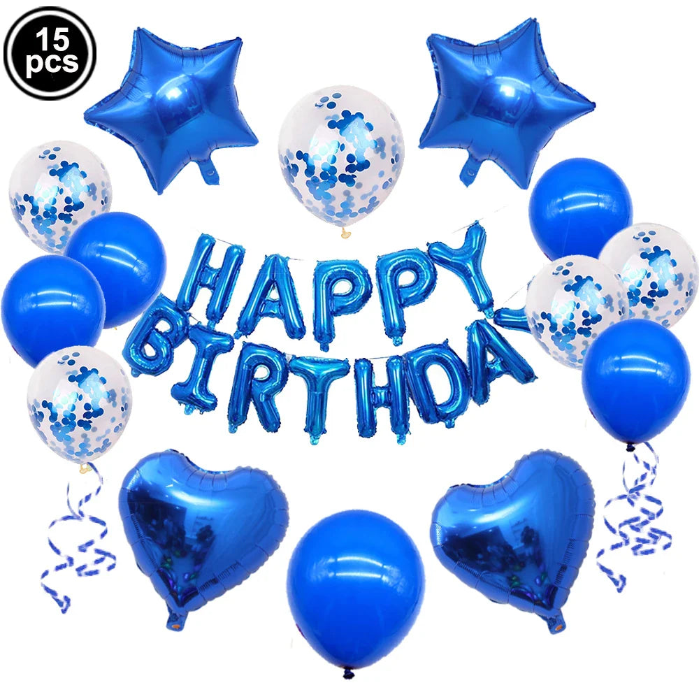 16-Inch Happy Birthday Foil Balloons Set – Pink & Blue Letter Balloons for Birthday Party Decoration