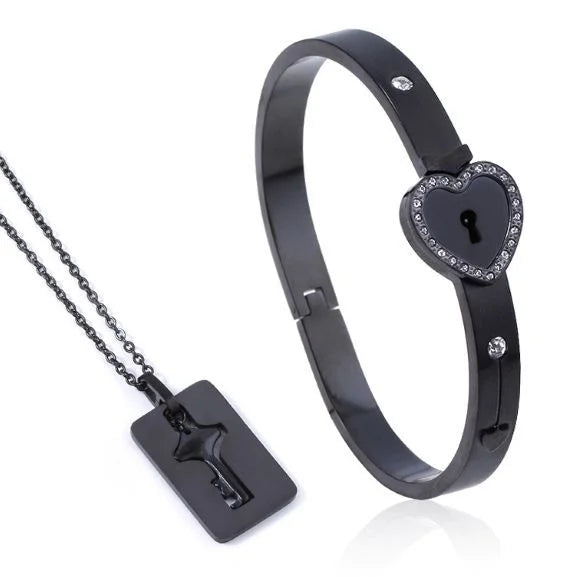 Couple Stainless Steel Love Lock Bracelet & Key Pendant Necklace – Romantic Jewelry Gift for Men and Women